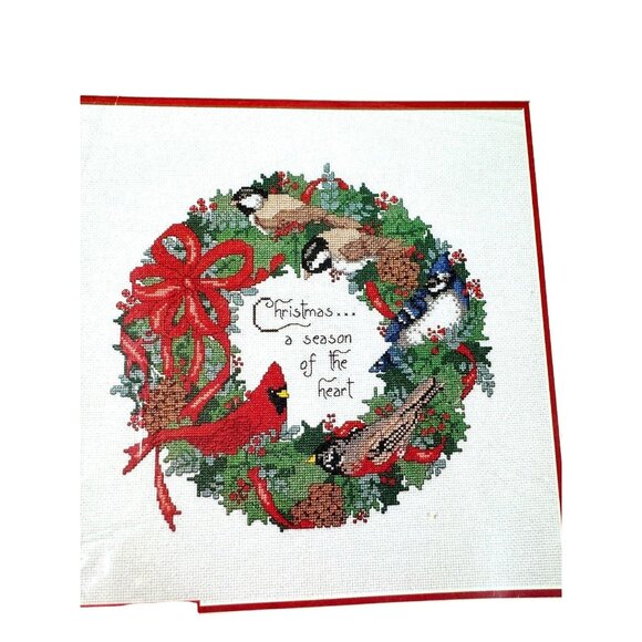 Vintage Bucilla Cross Stitch Kit #83218 Unfinished Christmas Wreath READ - Picture 4 of 11